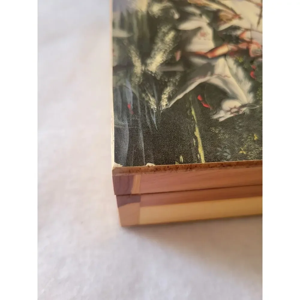 Vtg Wood Box Native American Warriors Horses Las Vegas Hinged Trinket‎ holder